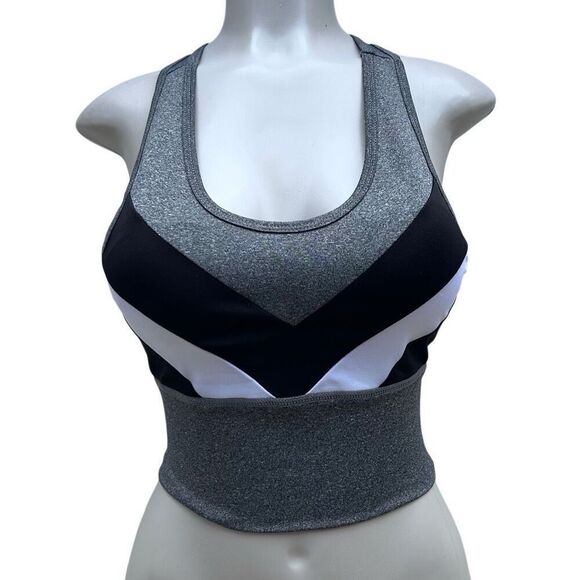 New Fashion Longline Athletic Sports Bra Women's S/M Gray Black Racerback - Picture 1 of 11